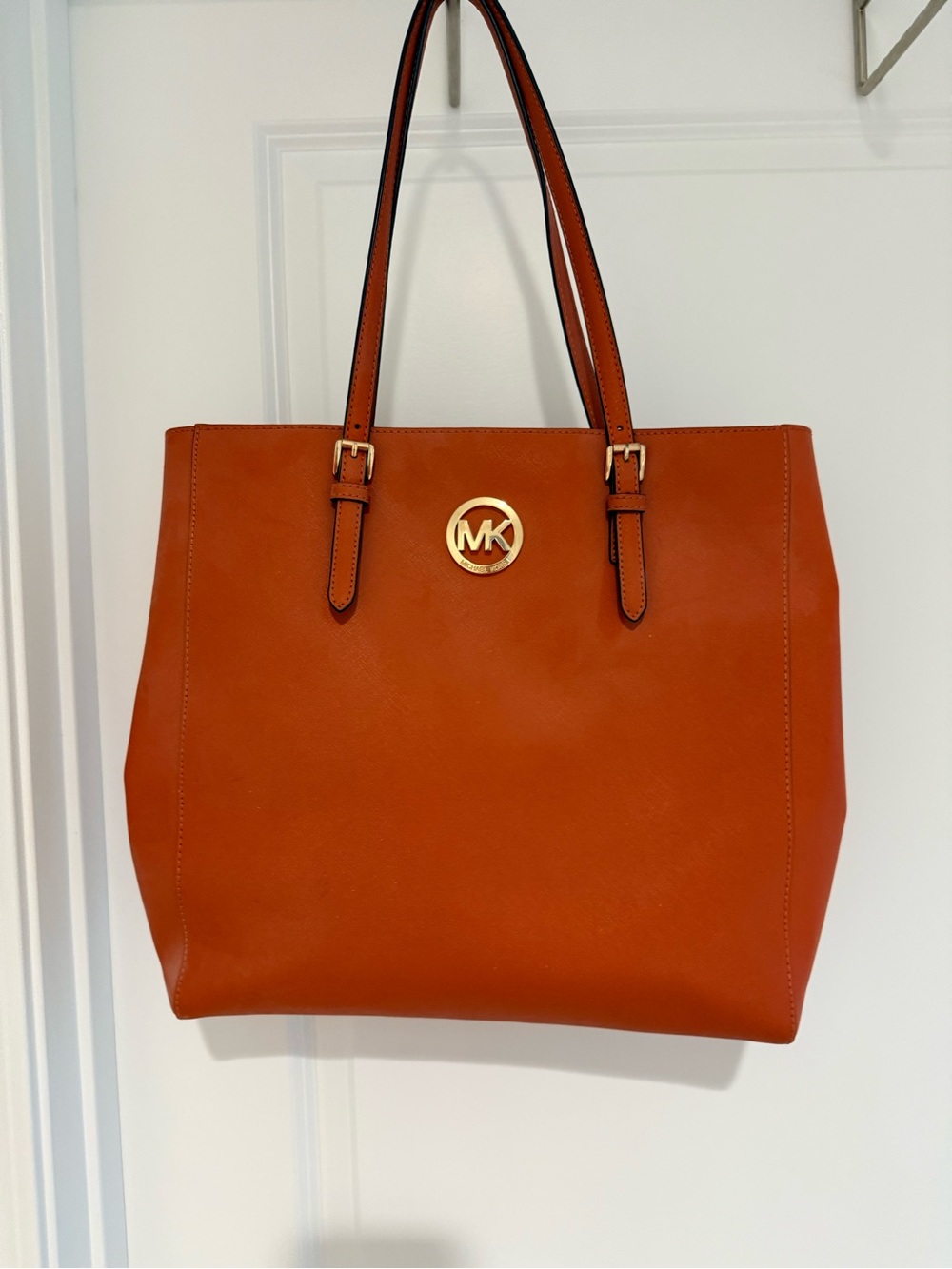 Michael Kors Burnt Orange Leather Tote with Gold MK Emblem